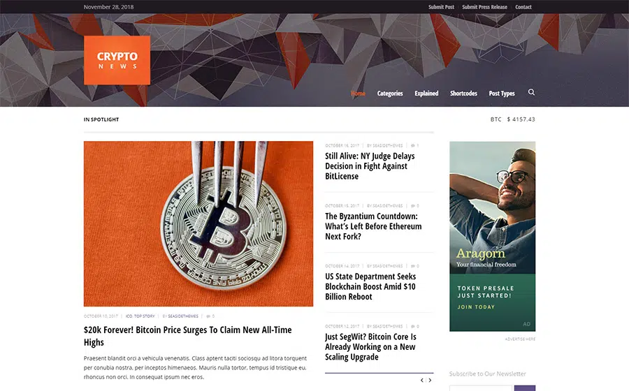 Crypto News - Cryptocurrency & Bitcoin WordPress Theme