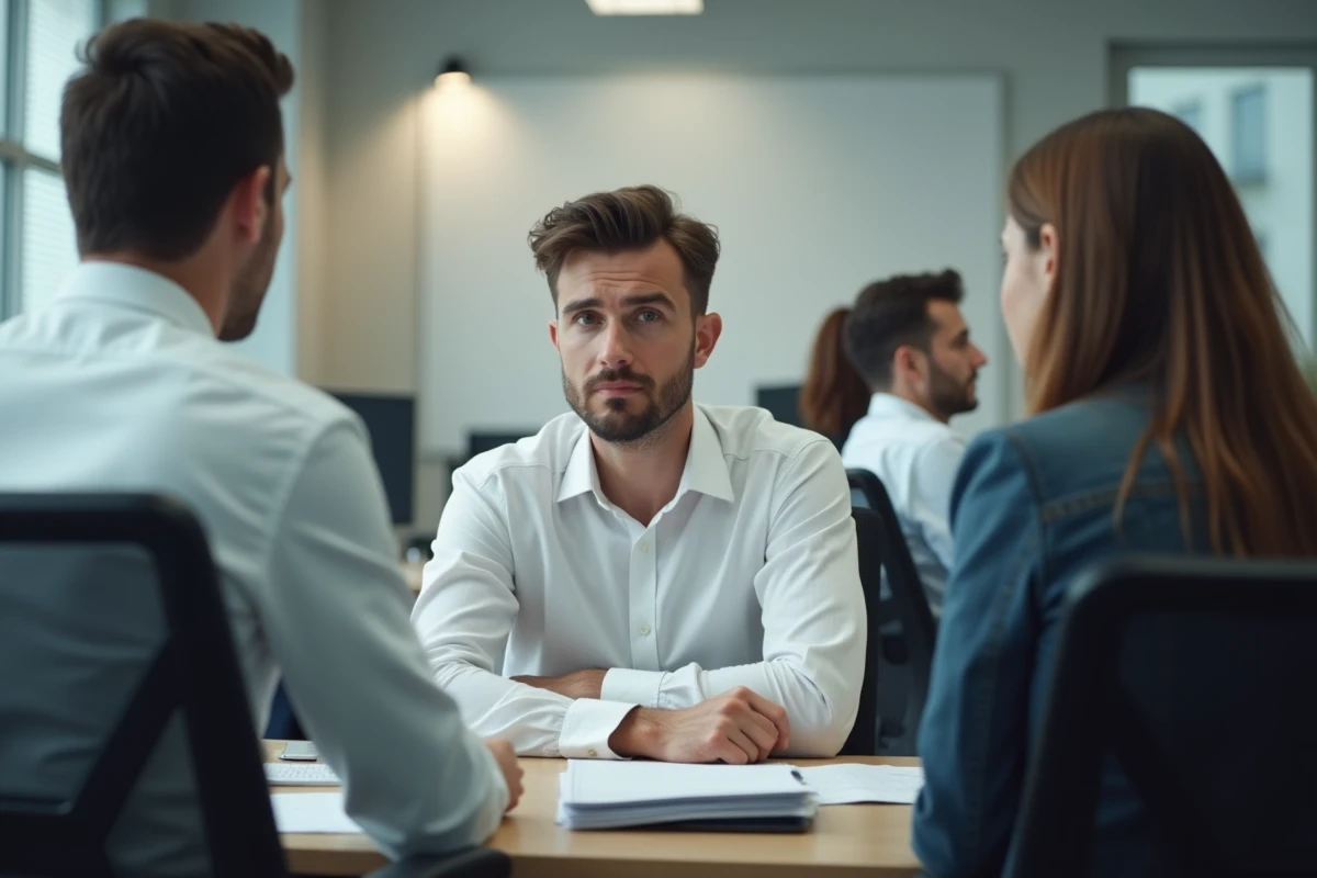 Employé qui s'explique auprès de son manager après une absence injustifiée au bureau