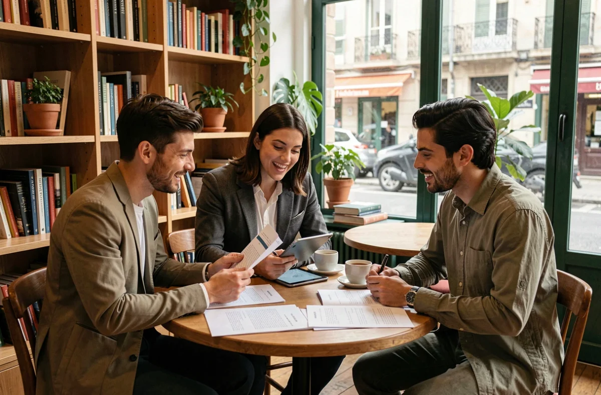 Équipe de jeunes entrepreneurs en réunion de conseil pour la création d'entreprise dans un bureau moderne à Toulouse