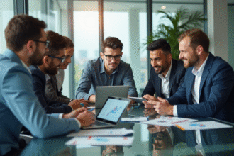 Groupe de professionnels en réunion dans un bureau moderne