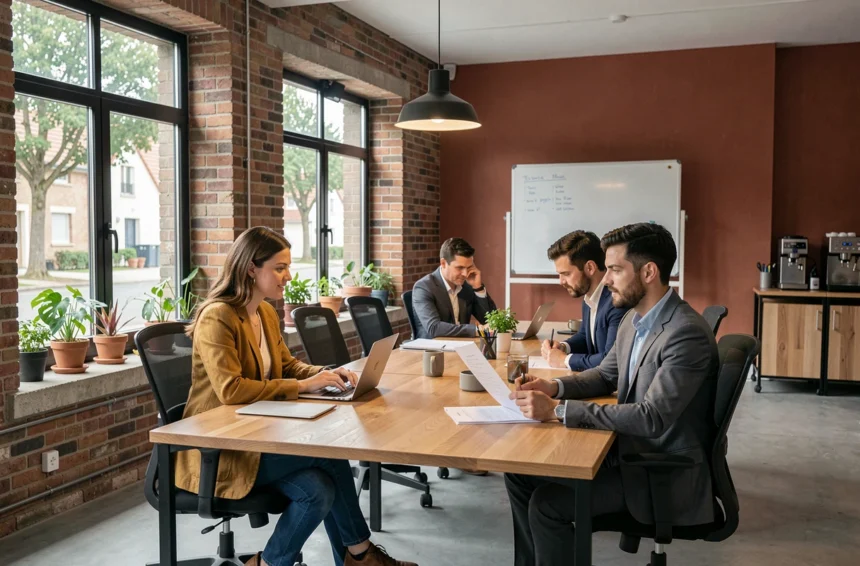Espace de coworking moderne à La Chapelle-sur-Erdre avec des professionnels travaillant ensemble dans un cadre chaleureux et lumineux