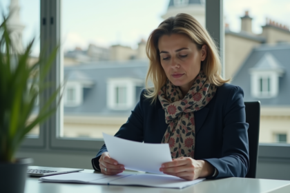 Femme française en blazer dans un bureau moderne