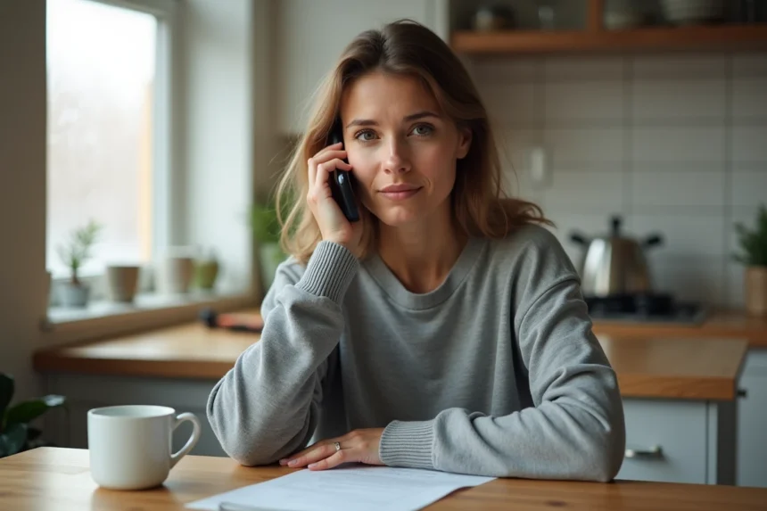 Femme qui appelle son employeur depuis chez elle pour justifier une absence au travail