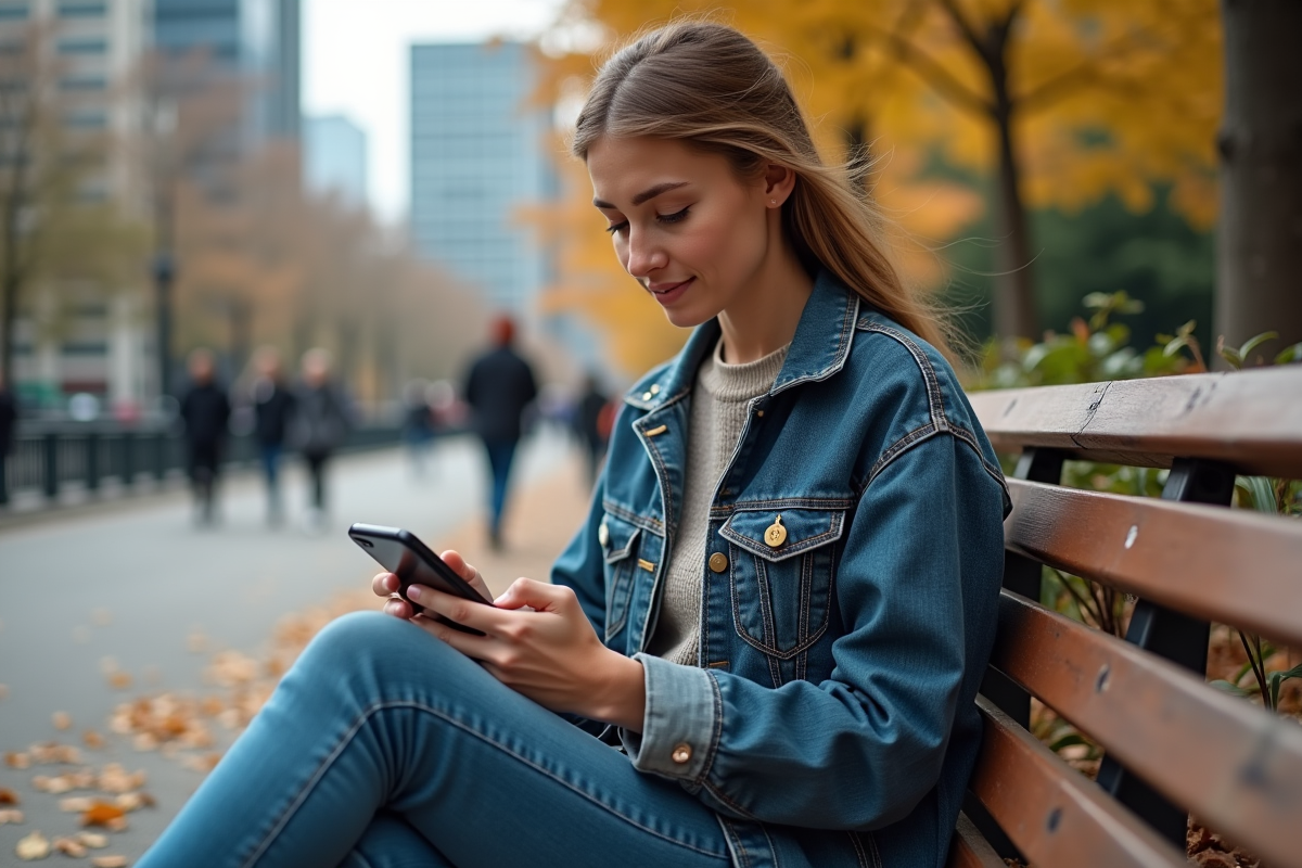 Jeune femme regarde un graphique Bitcoin sur son smartphone