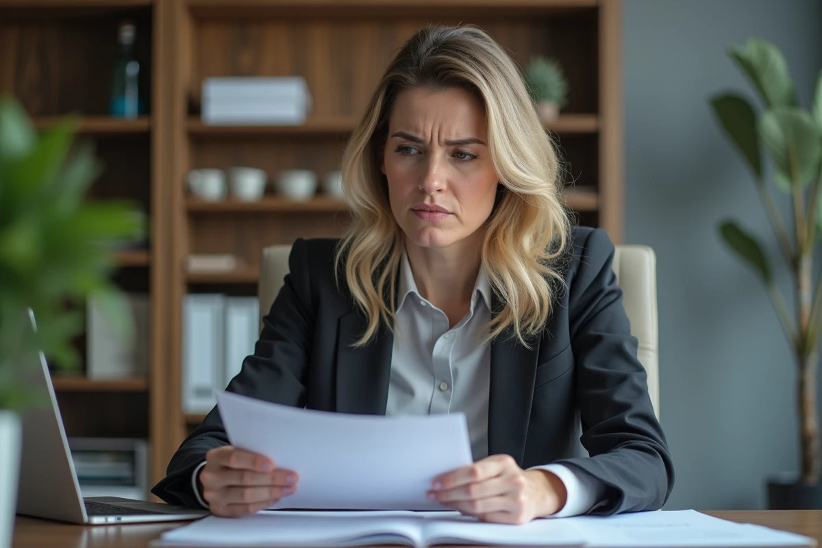 Femme en bureau professionnel examinant des papiers