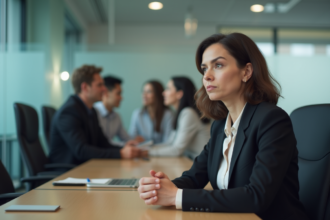 Femme d'affaires isolée lors d'une réunion en entreprise