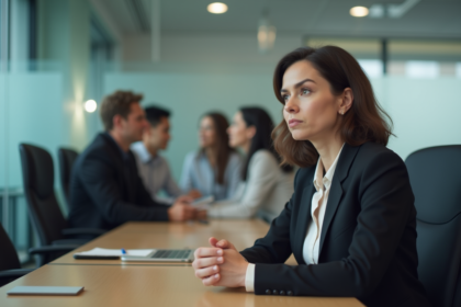 Femme d'affaires isolée lors d'une réunion en entreprise