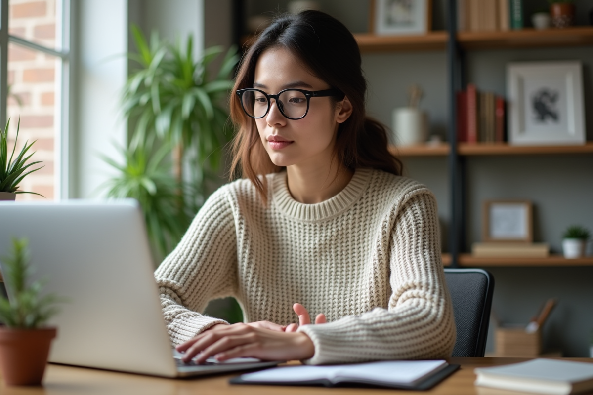 Jeune femme en télétravail lors d