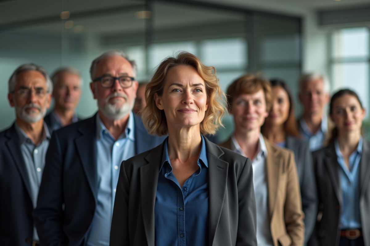 Groupe divers d'adultes et seniors en ligne au bureau