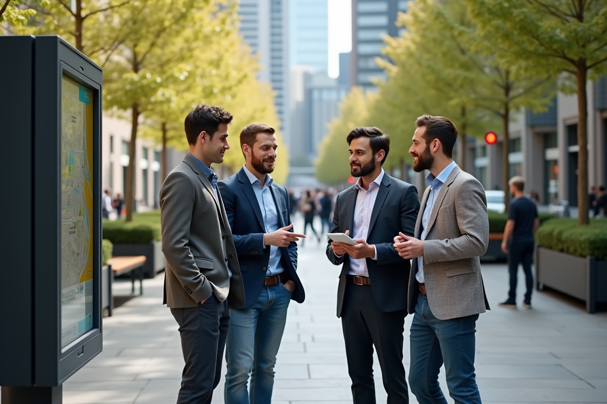Groupe de jeunes professionnels discutant autour d