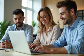 Groupe de professionnels en réunion dans un bureau moderne