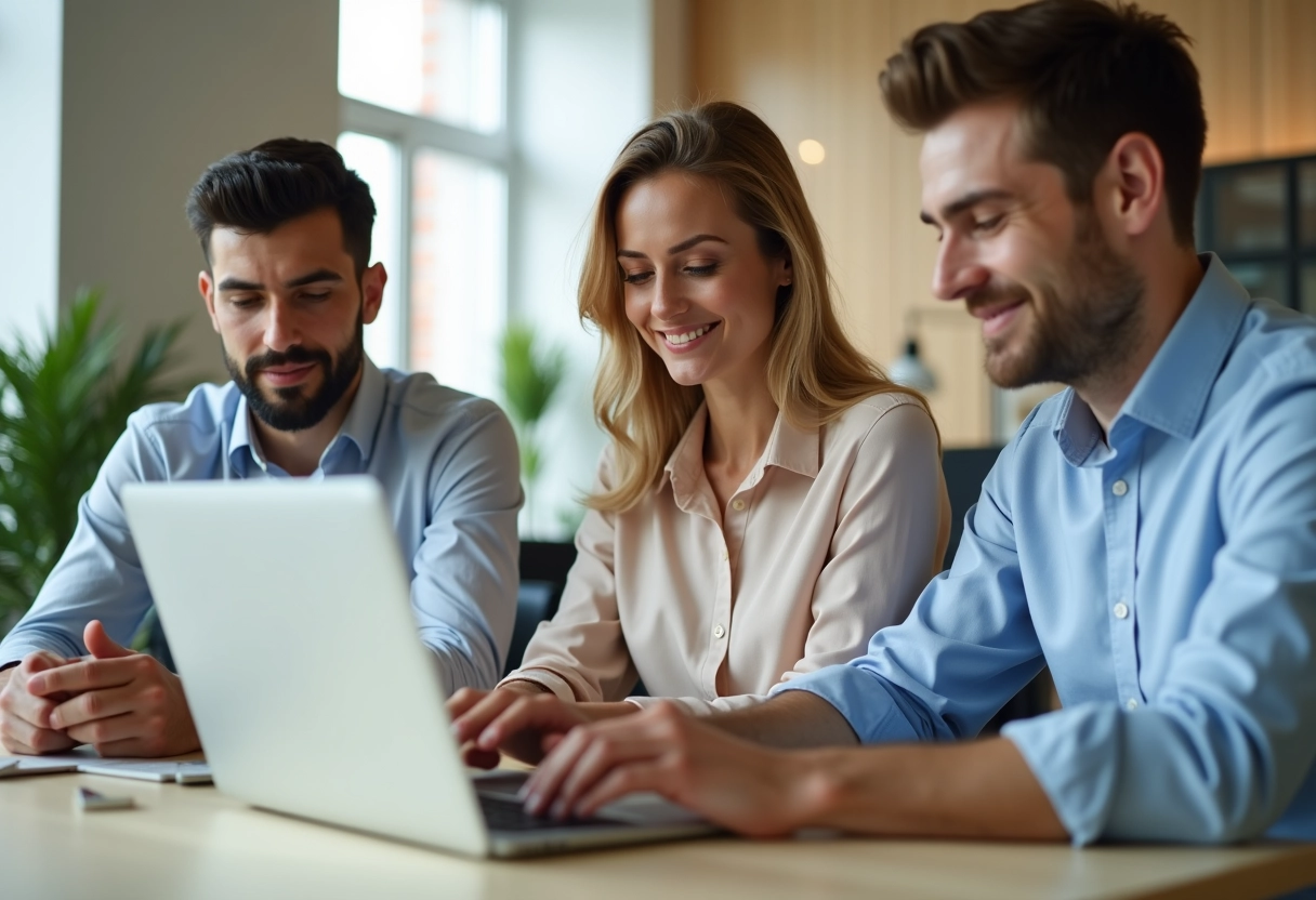 Groupe de professionnels travaillant ensemble dans un bureau lumineux
