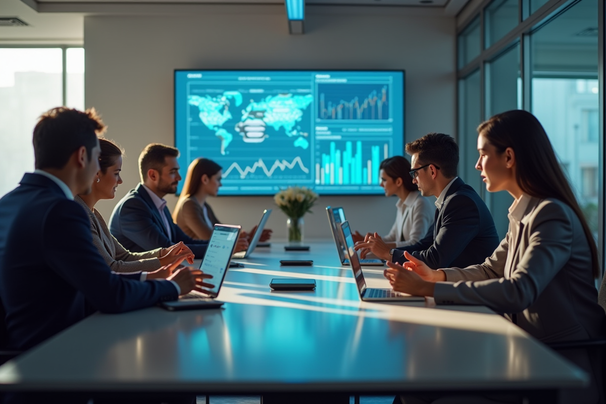 Groupe de professionnels collaborant autour d'une table moderne
