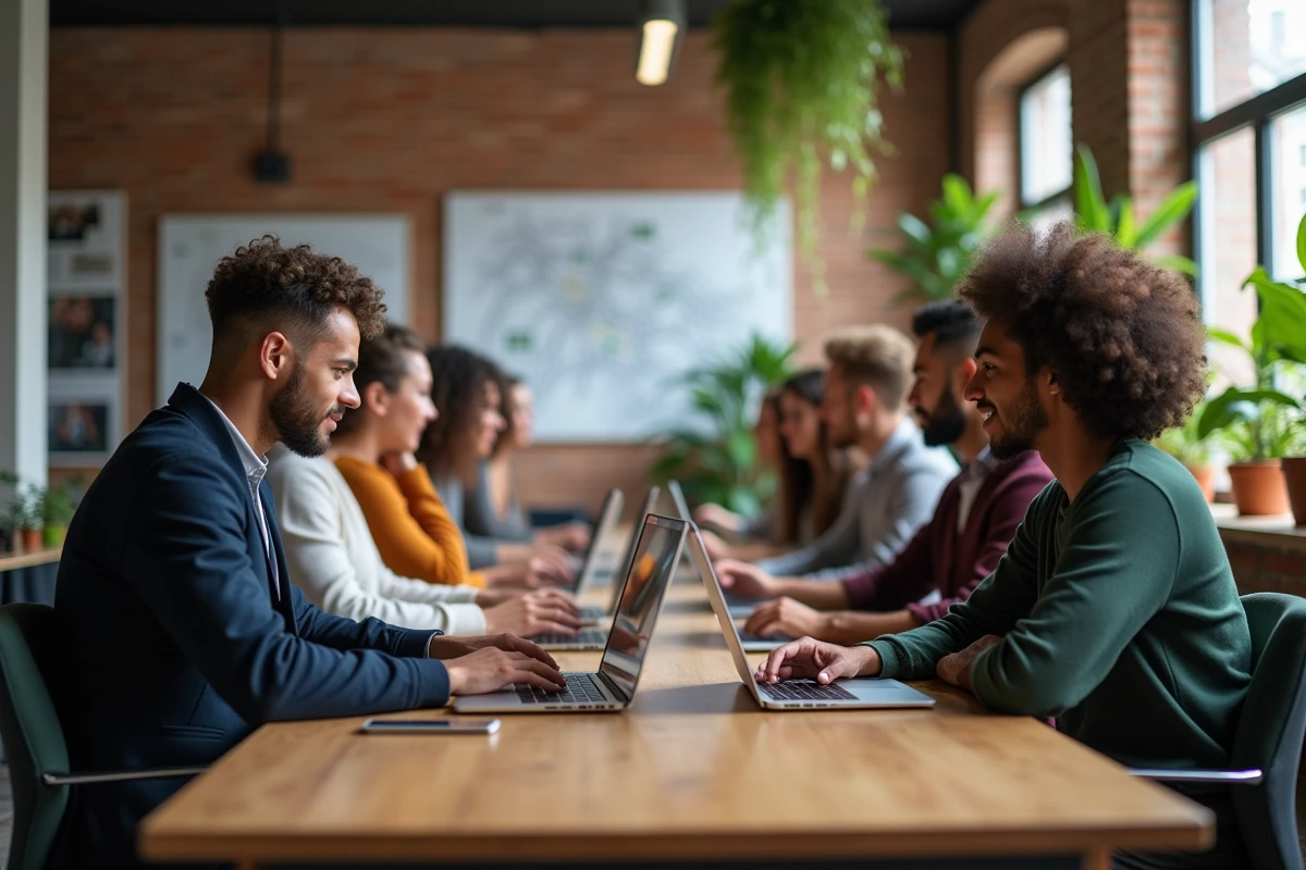 Jeunes professionnels collaborant dans un espace de coworking à Rennes