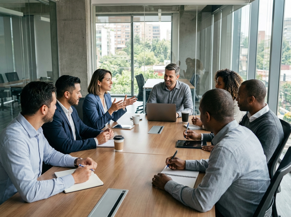 Groupe divers de professionnels en réunion de travail