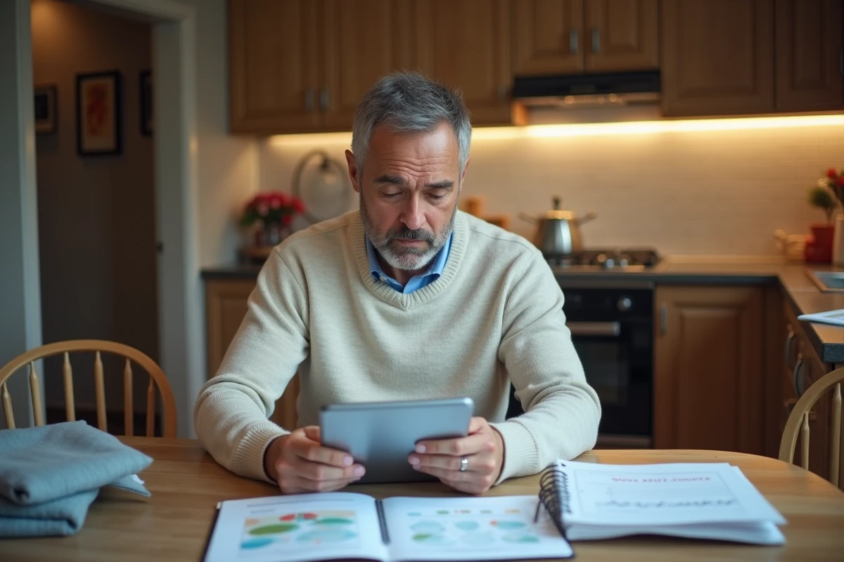 Homme en tenue décontractée examinant une demande de prêt à la maison