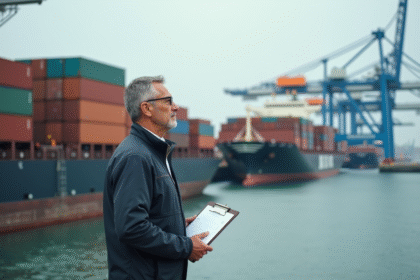 Homme d affaires regardant les navires au port