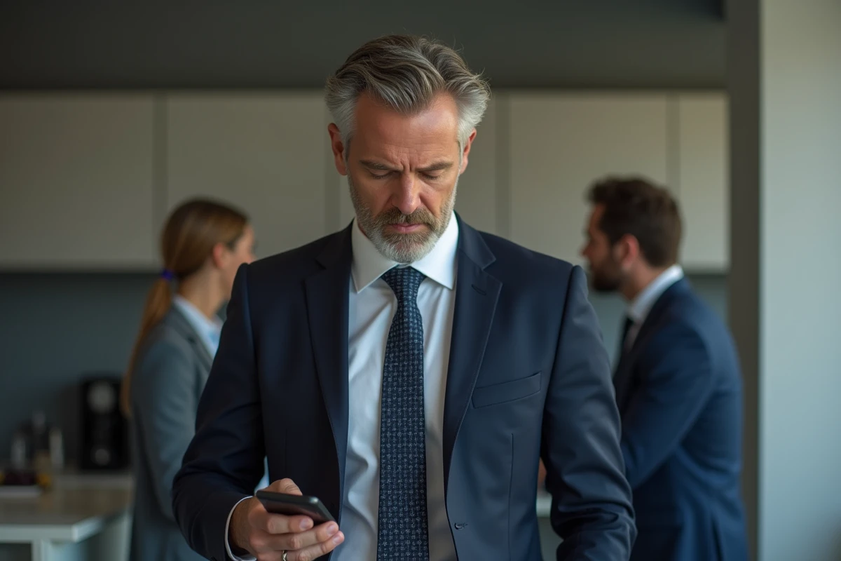 Homme en costume dans la salle de pause au bureau