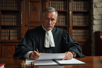 Juge français en robe judiciaire dans un tribunal
