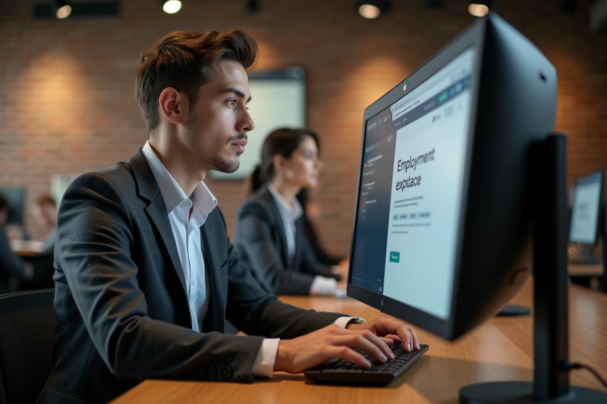 Jeune professionnel du droit recherchant un poste sur une bourse emploi Notaires dans un espace de coworking