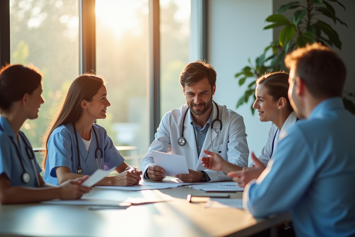 Groupe de professionnels de santé en réunion de travail
