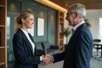 Femme d affaires recevant une médaille du travail dans un bureau