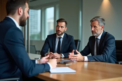 Groupe de dirigeants en réunion dans un bureau moderne