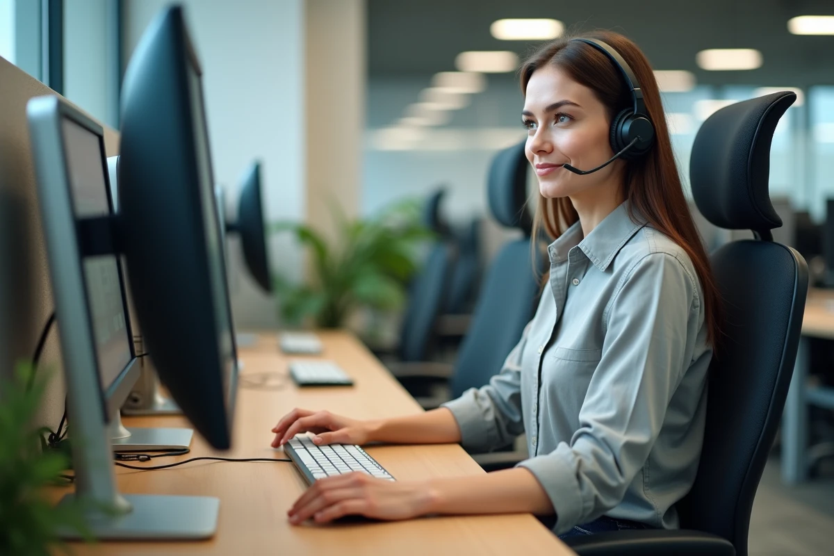 Conseillère support informatique RATP aidant un agent à débloquer l'accès à Urbanweb depuis un centre d'assistance